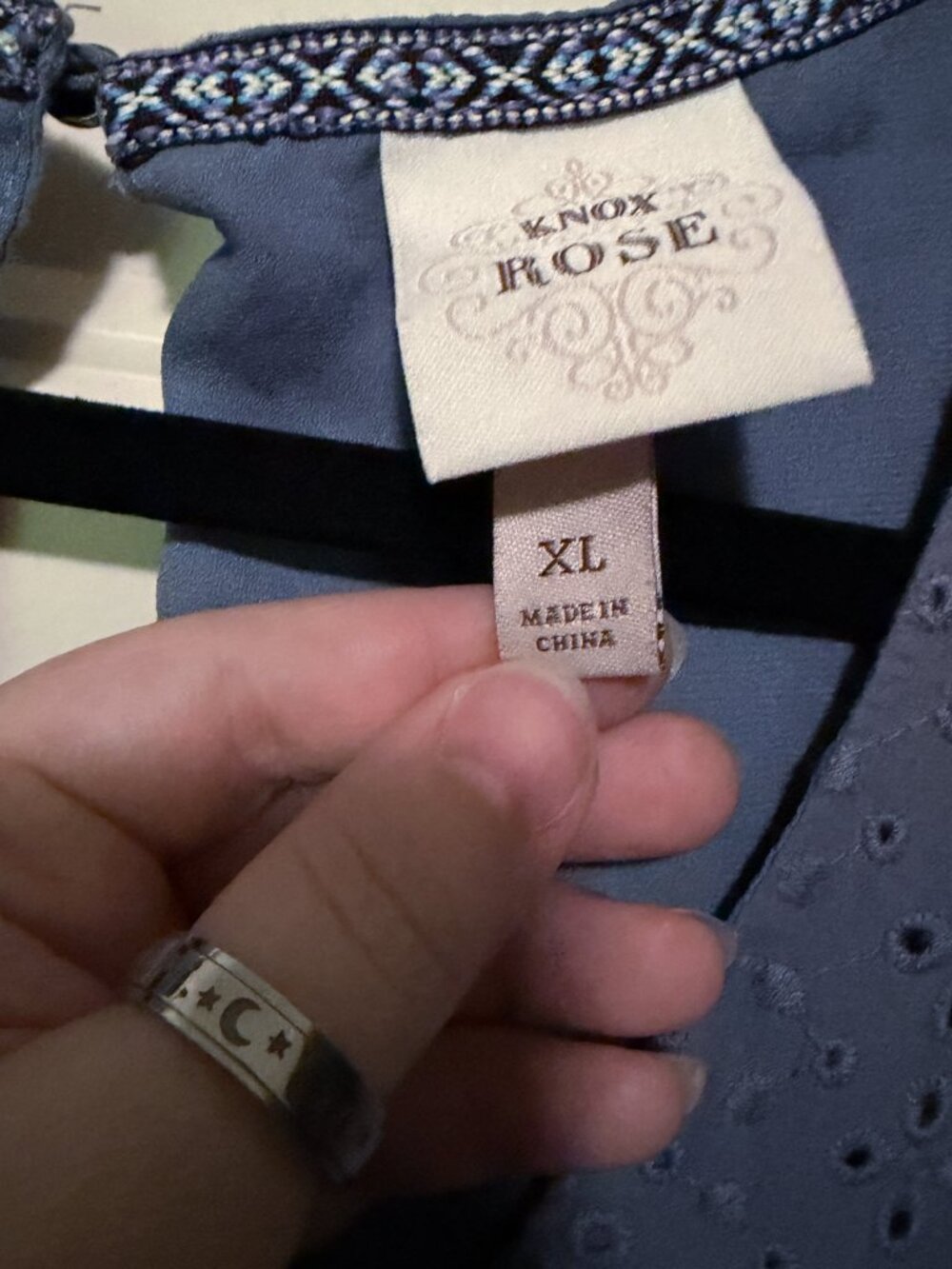 Knox Rose - XL Ruffle Short Sleeve Eyelet Lined A-Line Dress - Blue - Picture 5 of 8